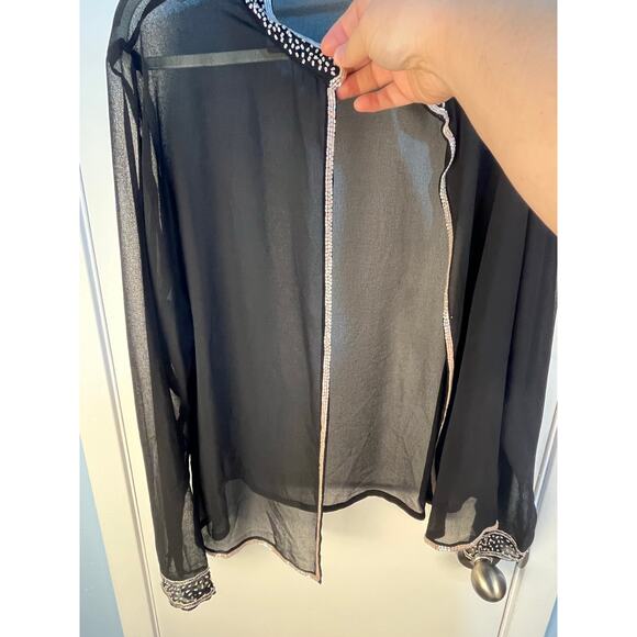 VTG Midnight Velvet Cardigan XL Sheer Black Beaded Elegant Cocktail Party Formal - Picture 3 of 6
